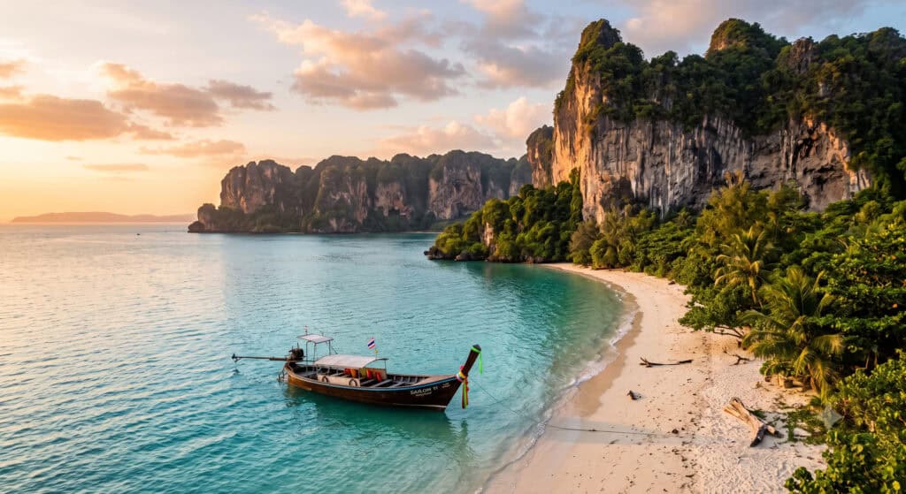 Limestone cliffs and turquoise water comparing Thailand and Bali coastlines